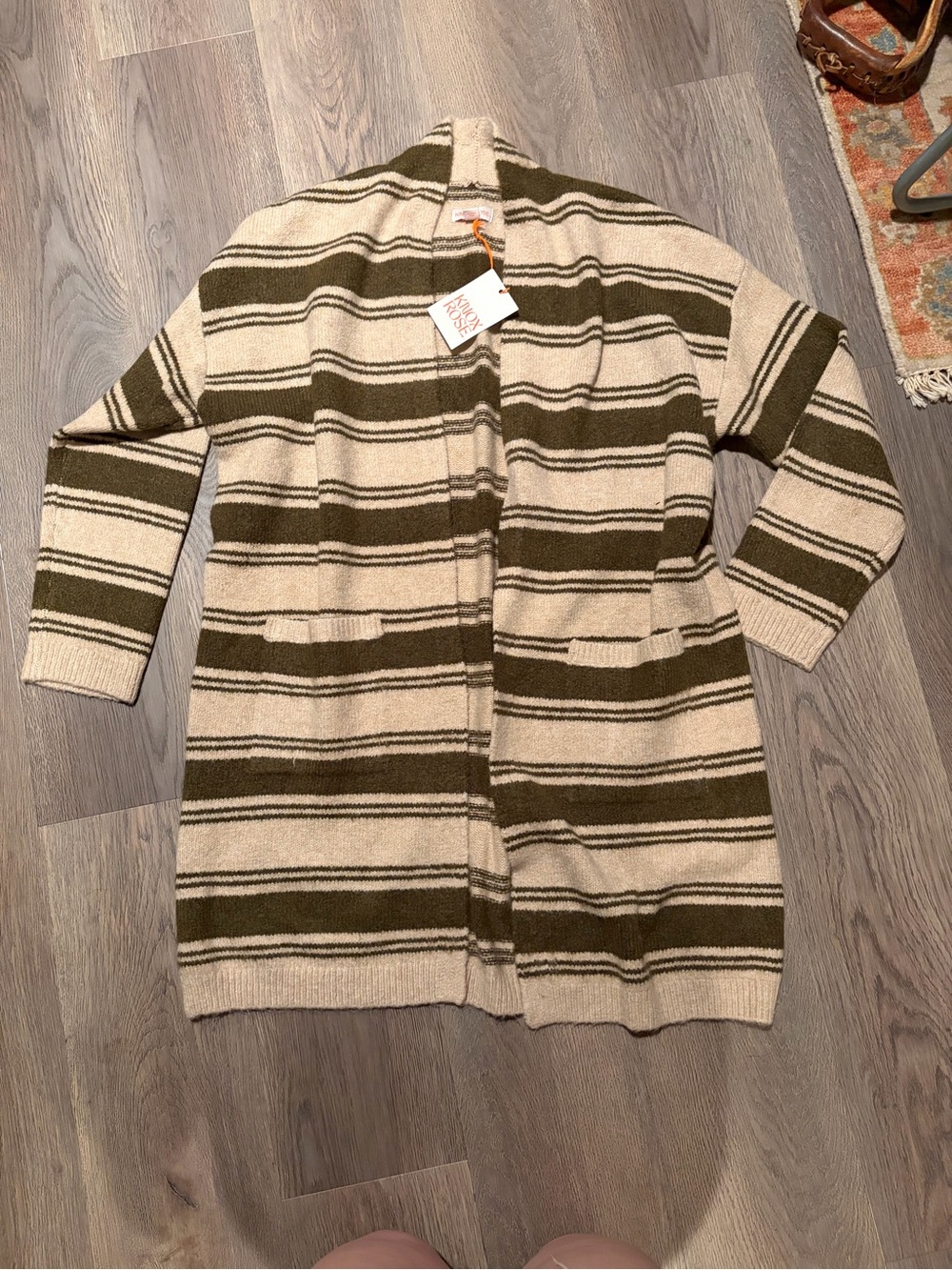 Knox Rose Cream & Olive Striped Open-Front Cardigan
